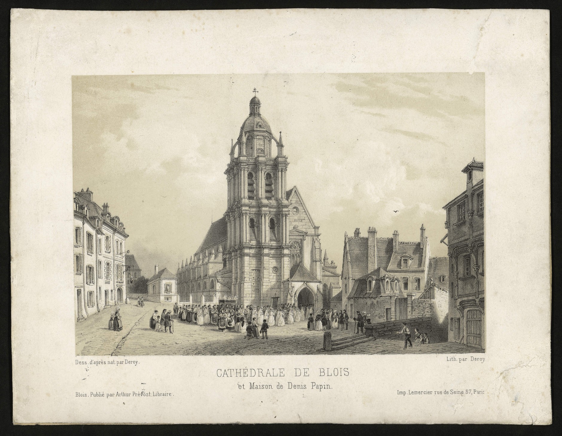 Deroy, Blois, la place Saint-Louis, lithographie vers 1850