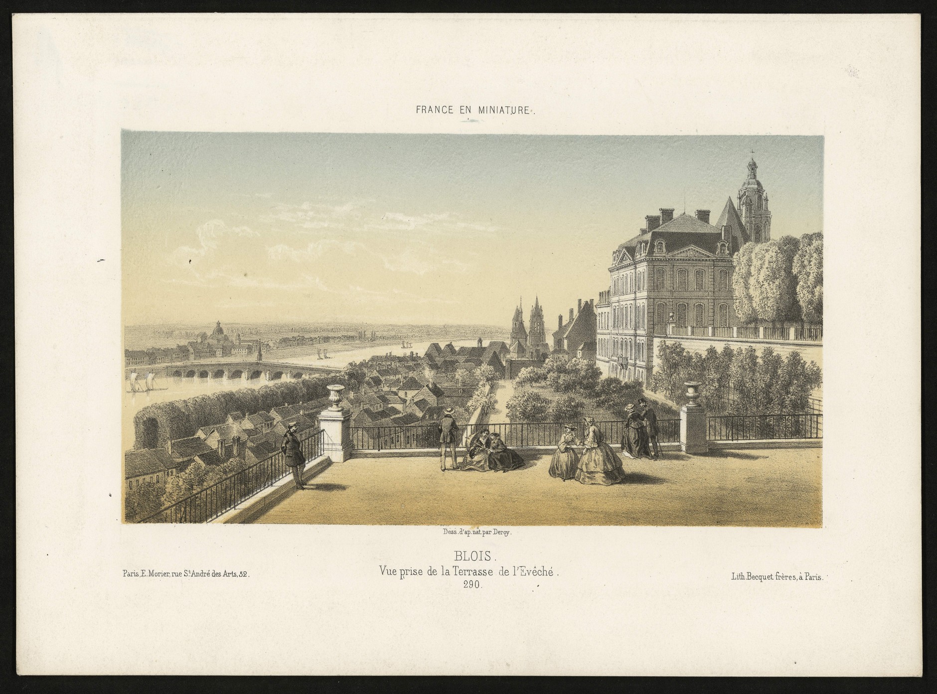 Blois, Vue prise de la terrasse de l'évêché, lithographie de Becquet d'après Chapuy, vers 1855