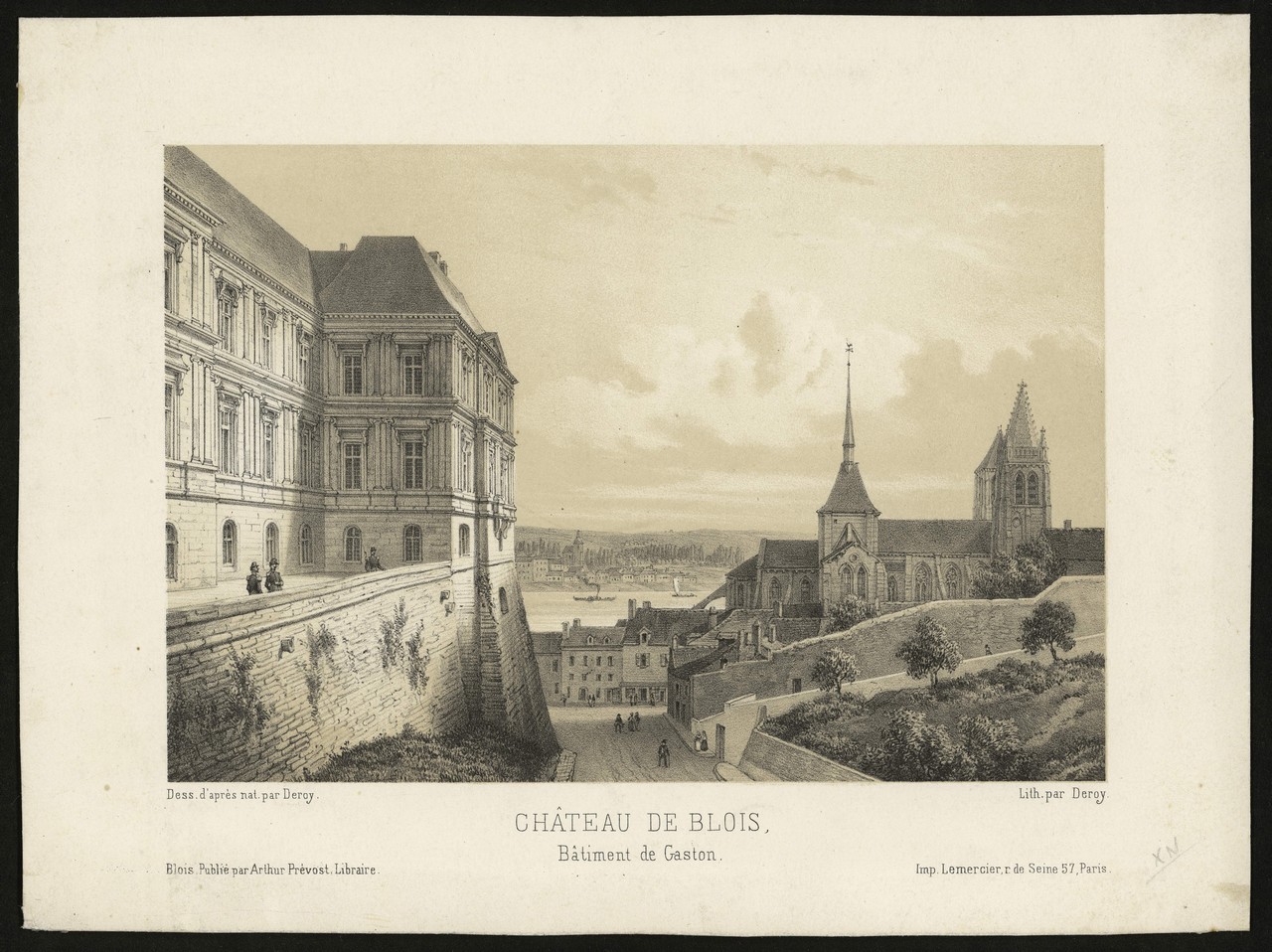 Deroy, Château de Blois, bâtiment de Gaston, lithographie, vers 1855