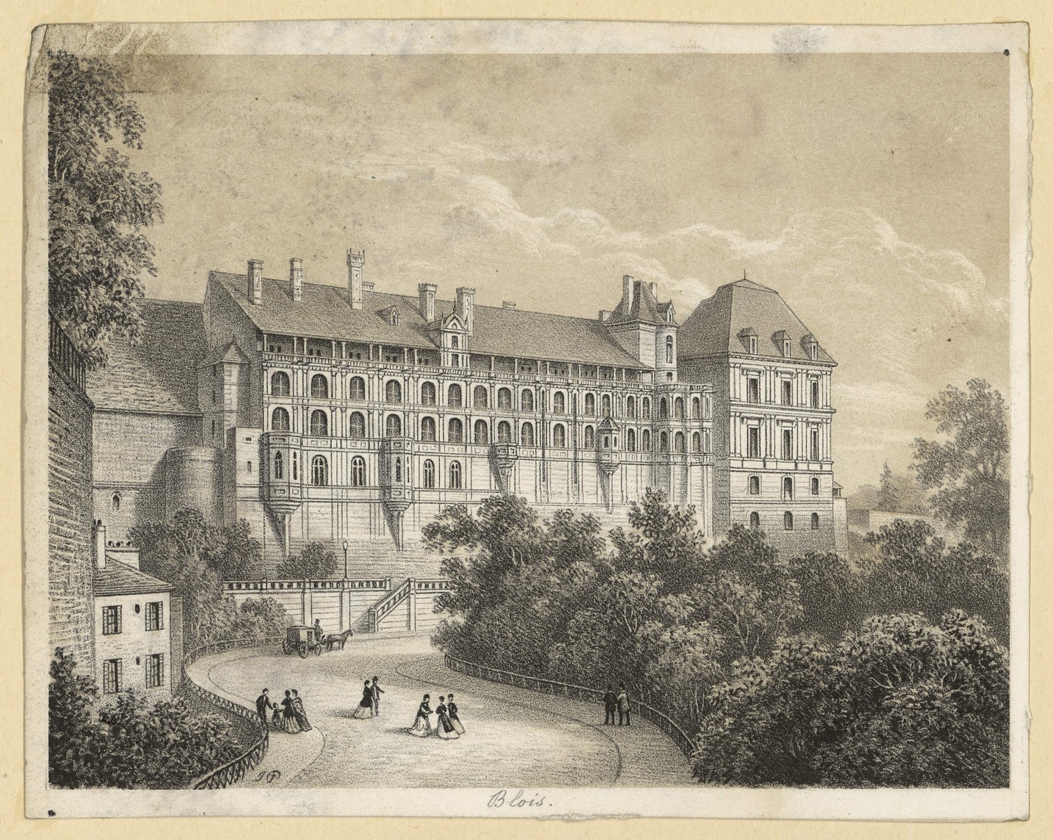 J.P., La façade des Loges du château de Blois, gravure vers 1850
