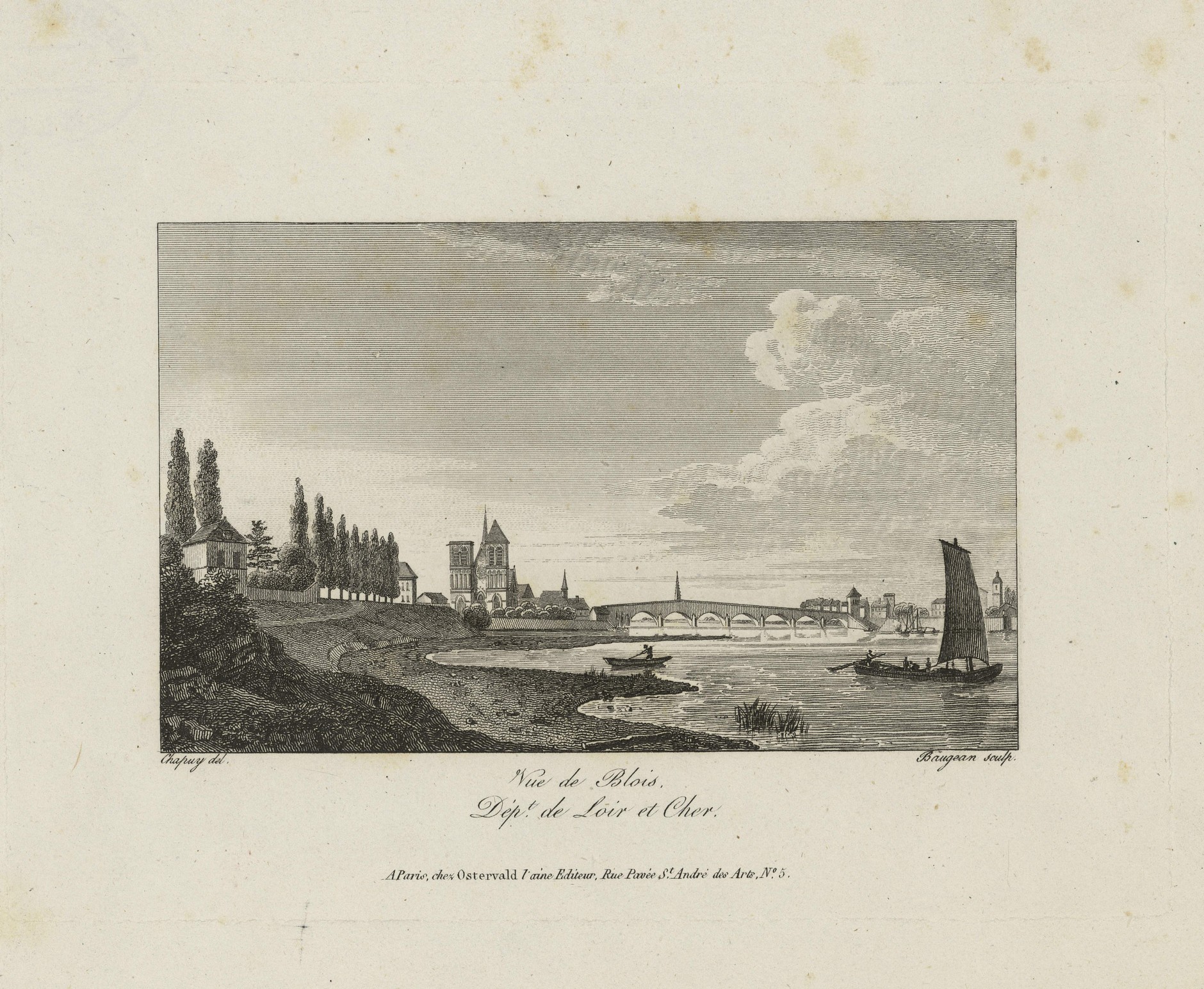 Vue de Blois, eau forte par Baugeau, d'après Chapuy, vers 1841