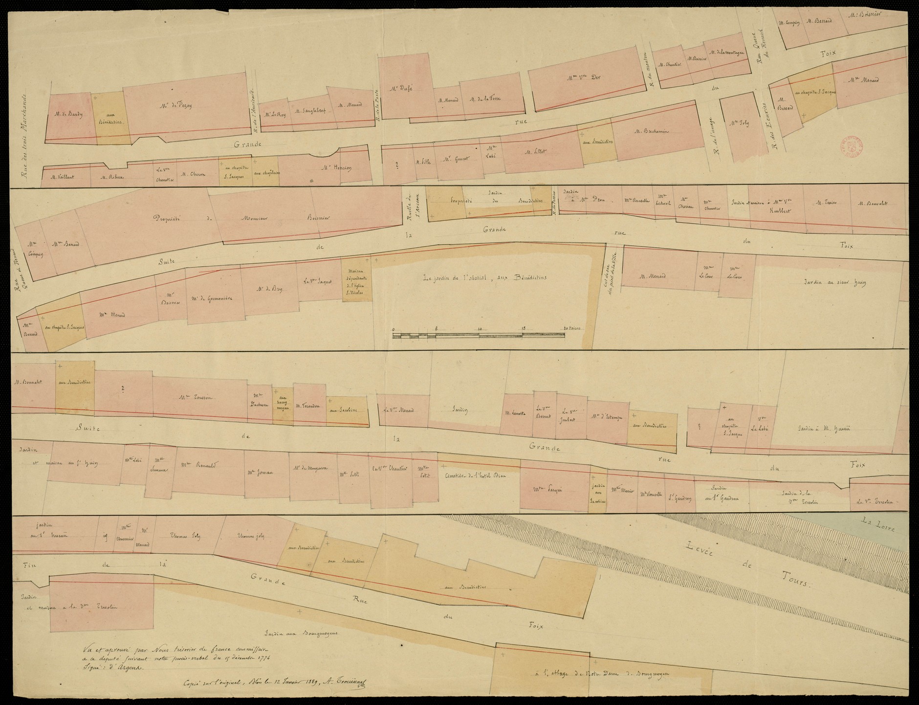 D'Argens, Blois, plan de la grande rue du Foix, 1774, copie par Trouessart 1888