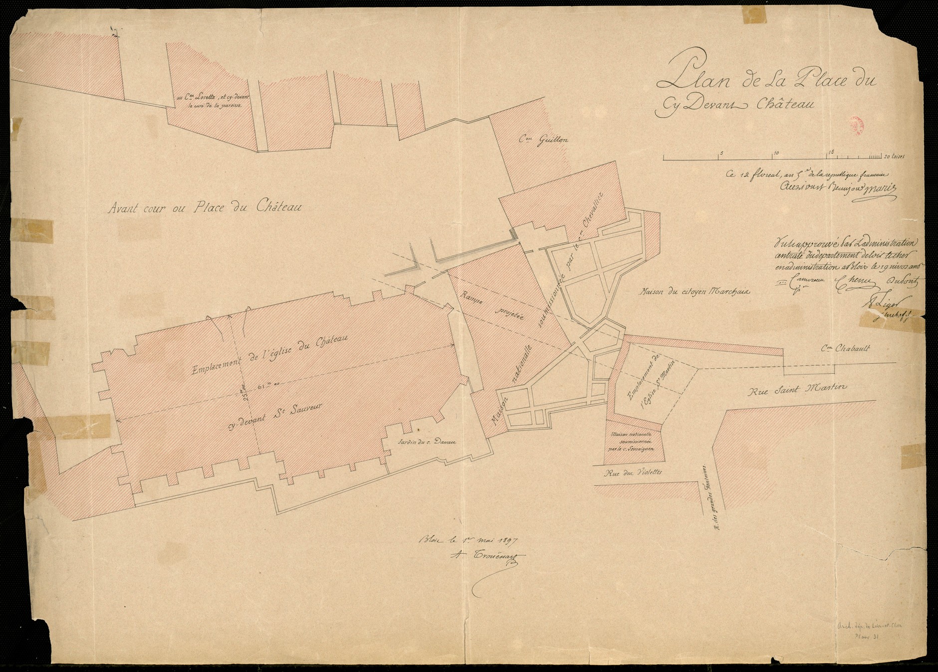 Aurioust, Plan de la place du ci-devant château de Blois, 1797, copie par Arthur Trouessart, 1897