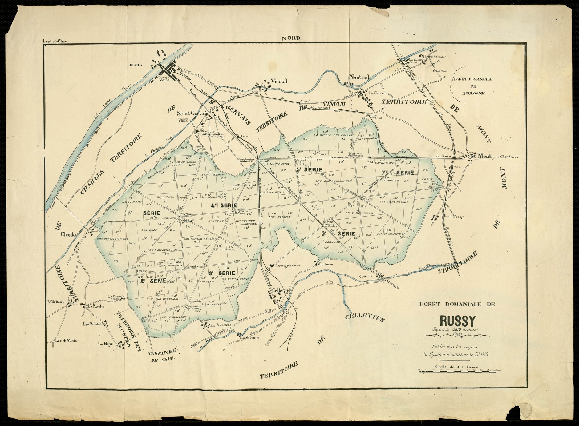 Plan de la forêt de Russy, Syndicat d'initiative de Blois, ca 1920