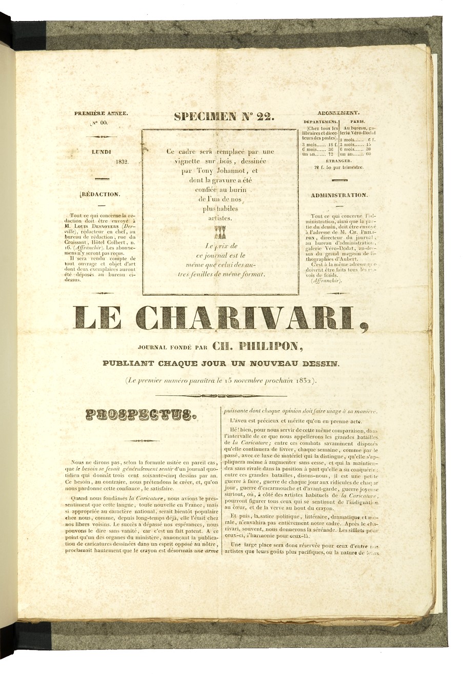 Le Charivari, numéro spécimen, 1832. Cote MVP 145