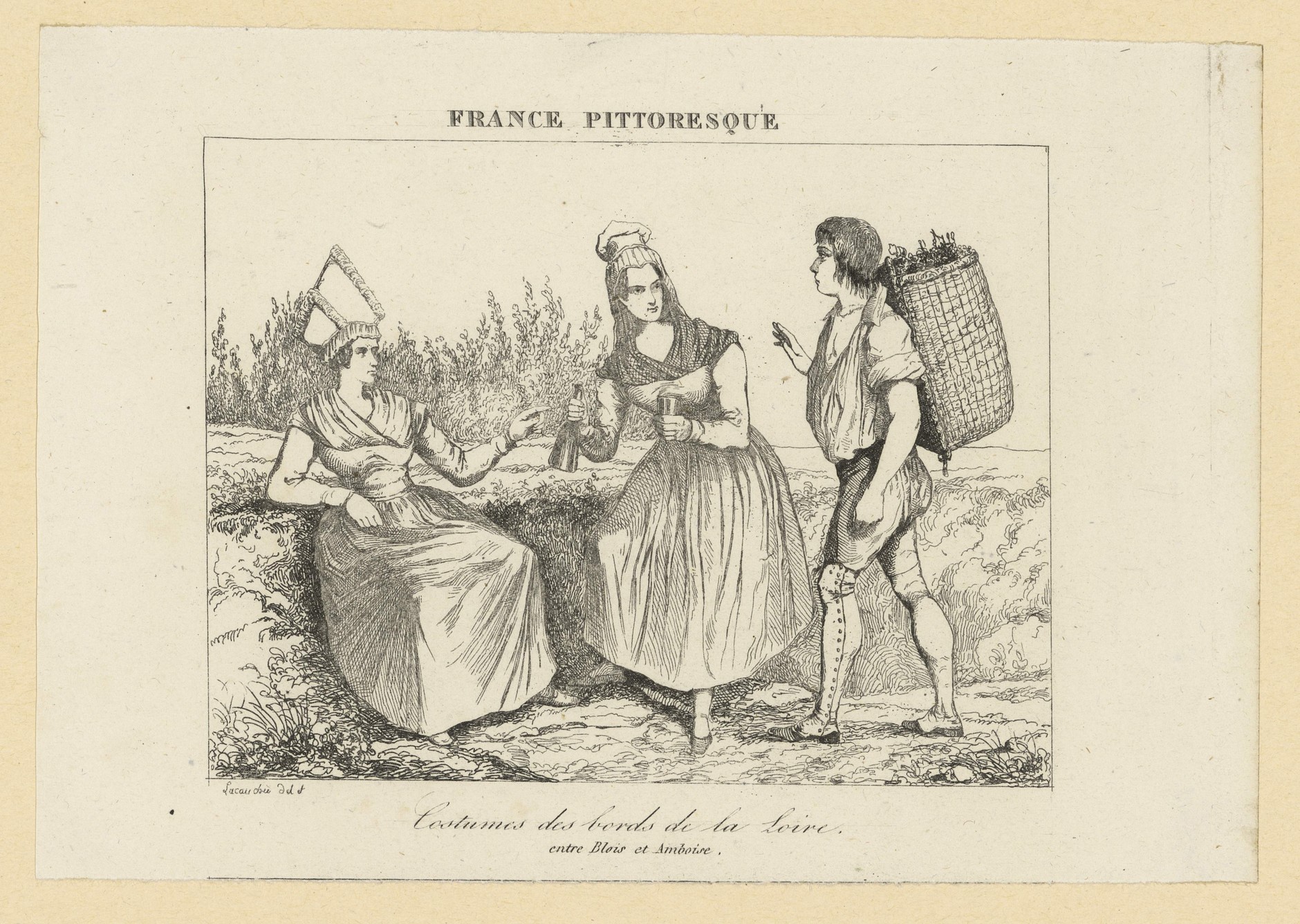 Lacauchie, Costumes des bords de Loire entre Blois et Amboise, gravure sur bois, 1835