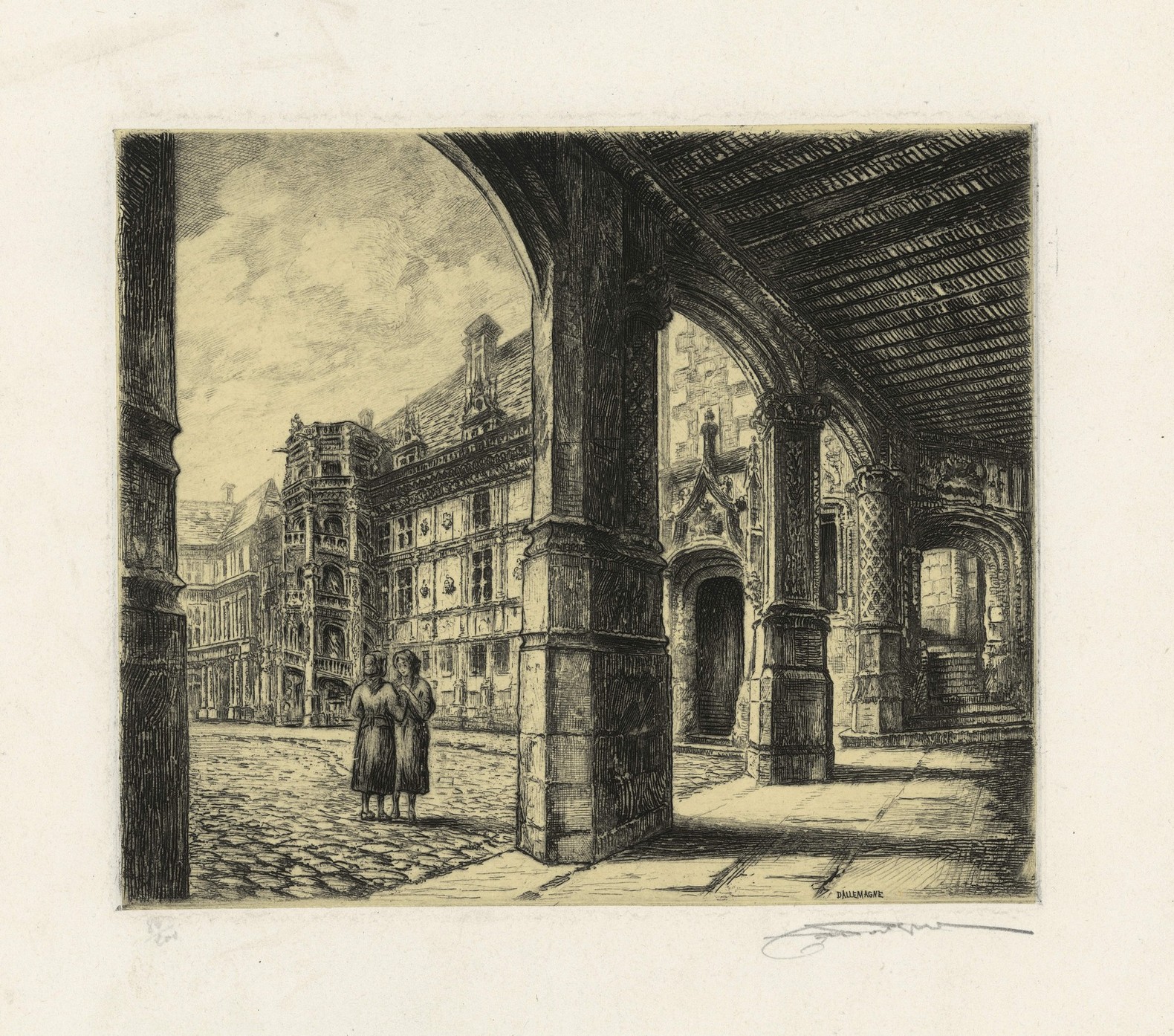 Henry Dallemagne, La galerie Louis XII au château de Blois, eau forte vers 1925