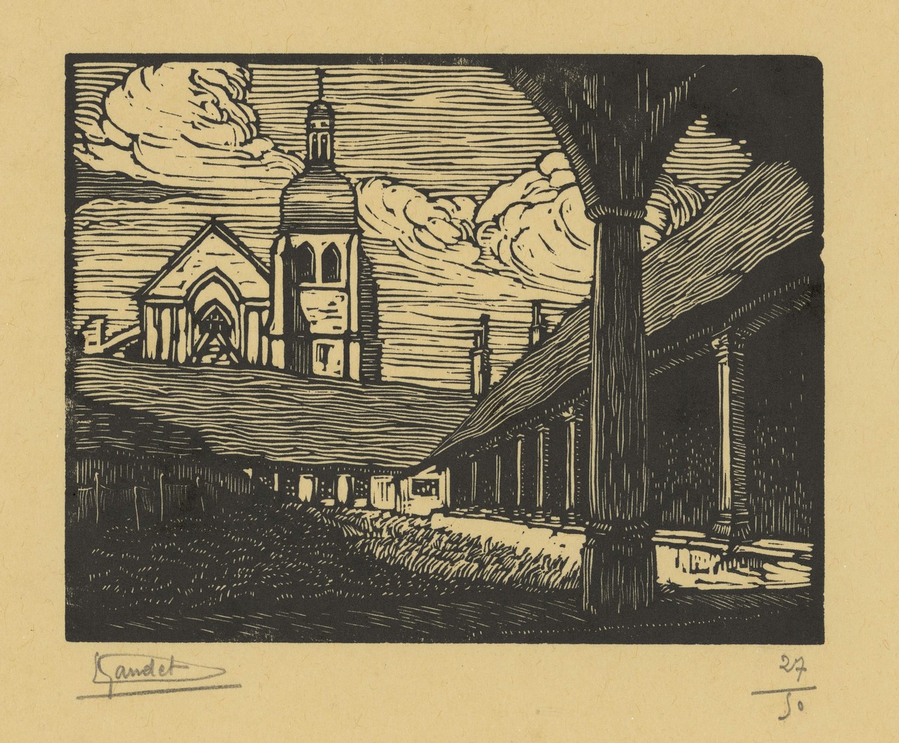 Etienne Gaudet, L'aître Saint Saturnin à Blois, gravure sur bois vers 1930
