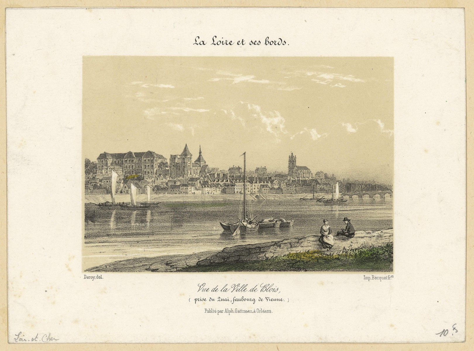 Deroy, Vue de la ville de Blois, lithographie, vers 1845