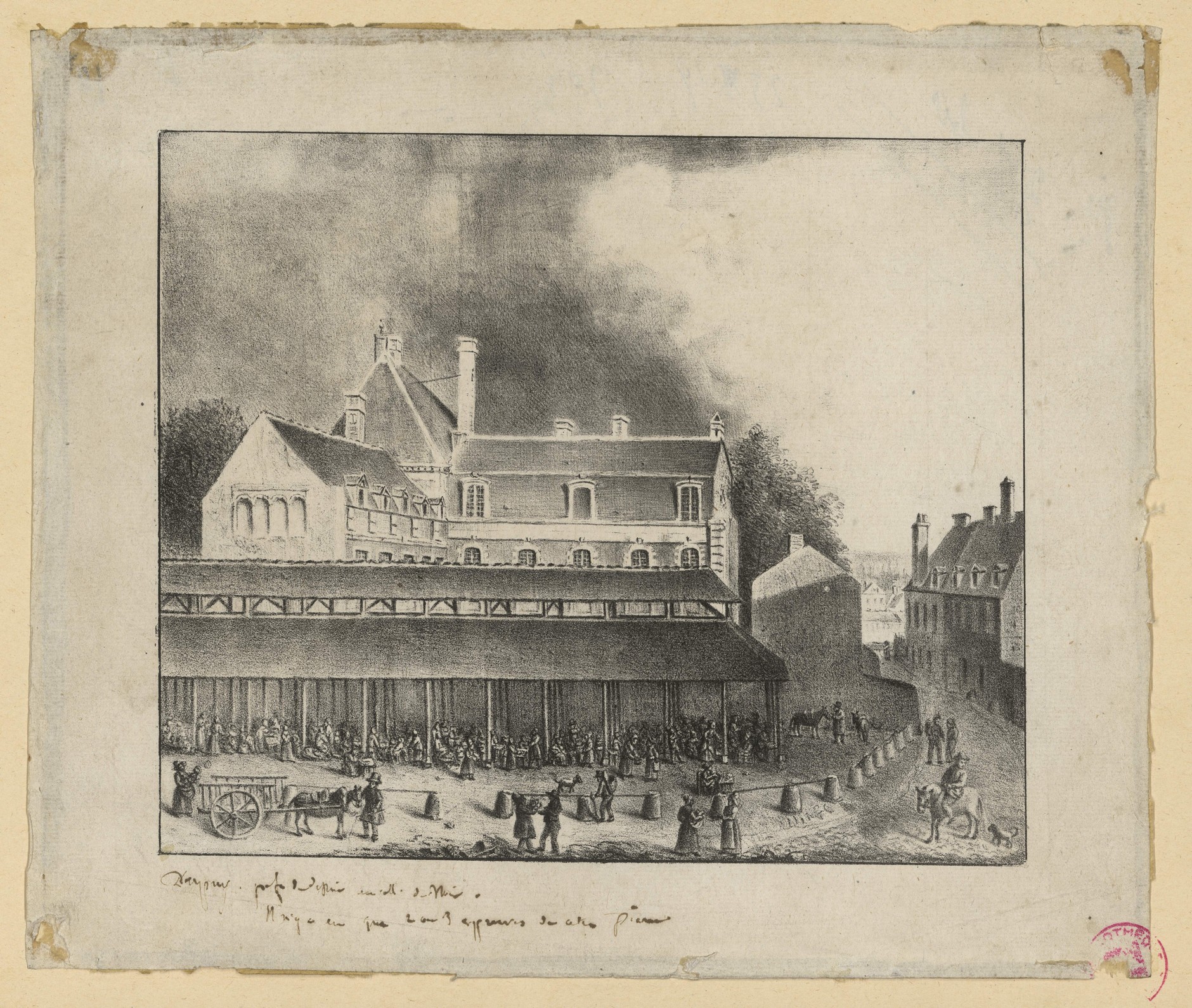 Dupuy, Blois, le marché couvert de la place Louis XII, lithographie vers 1835