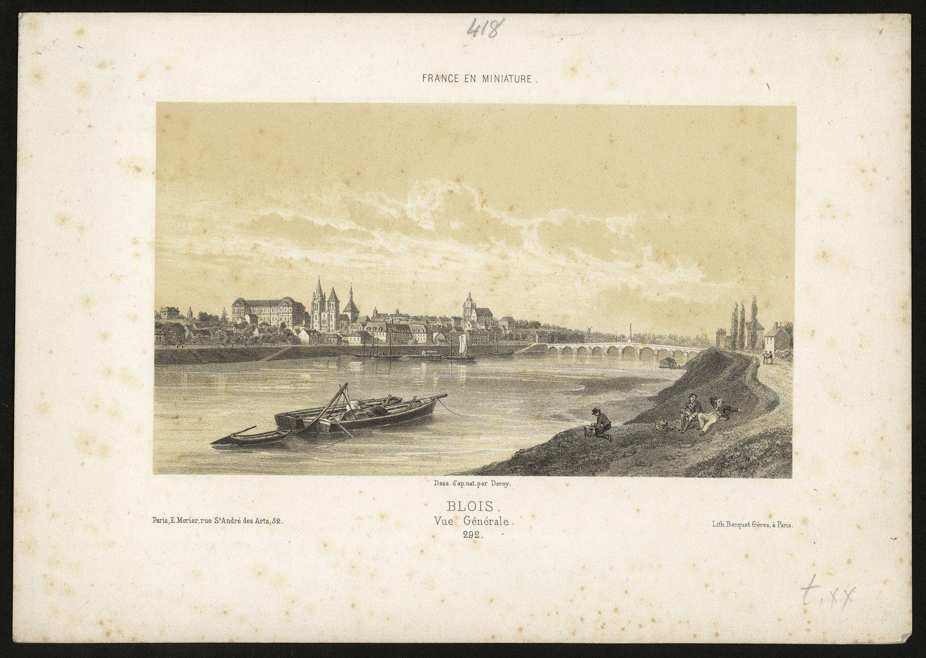 Deroy, Blois, vue générale, lithographie vers 1850