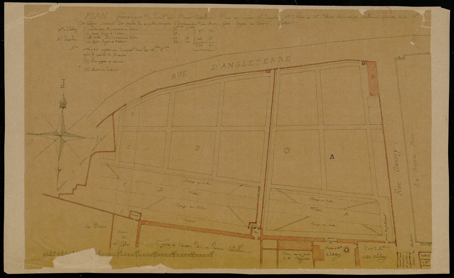 Plan géométrique du jardin des cy devant Cordeliers, vers 1797