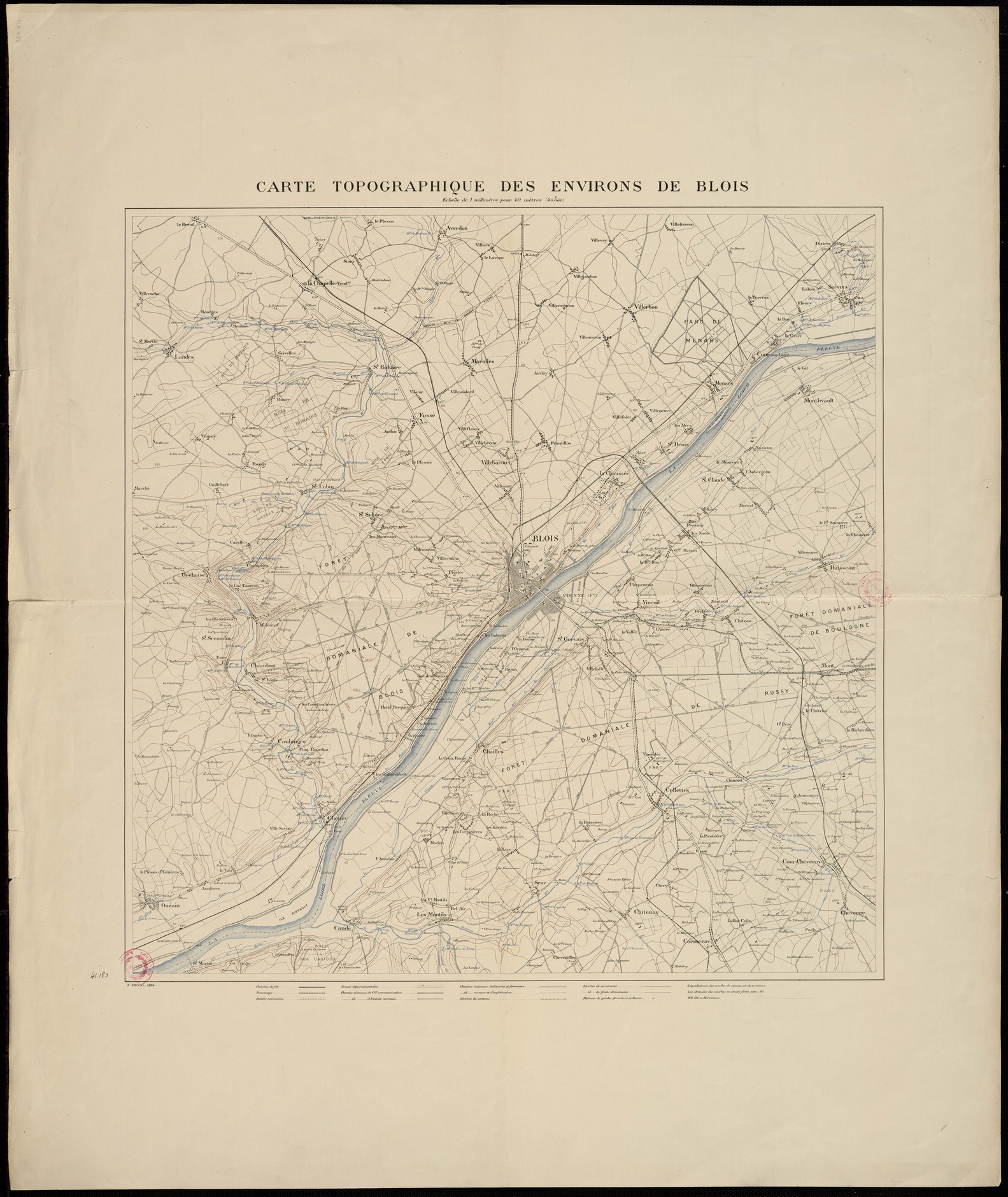 Carte des environs de Blois vers 1890