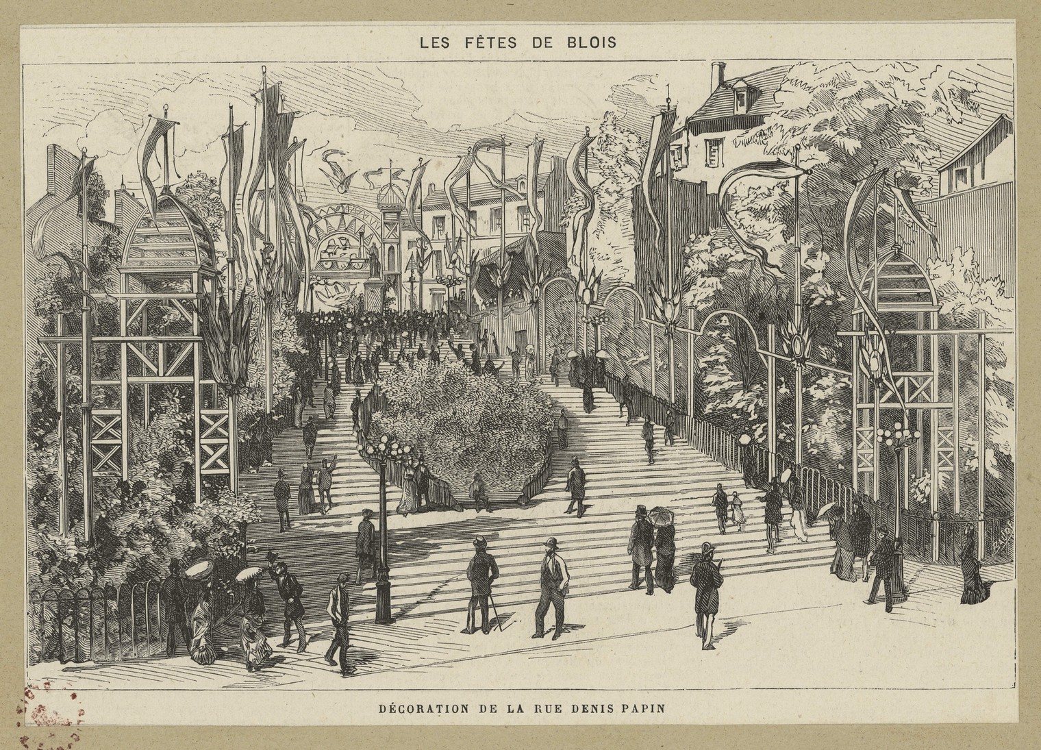 Décoration de la rue Denis Papin, gravure sur bois, 1880