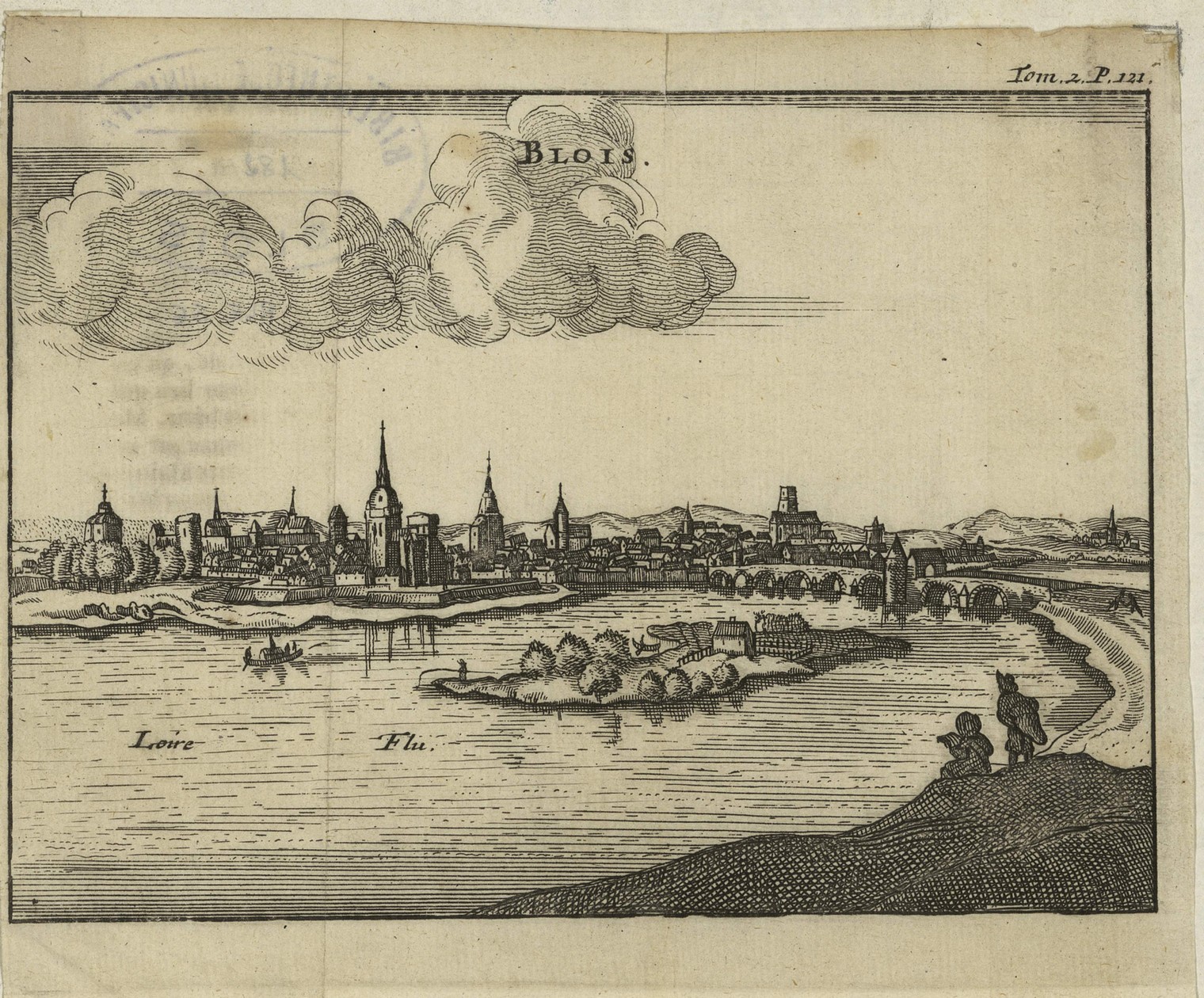 Caspar Mérian, Vue de Blois, gravure au burin d'après Jan Peeters, vers 1650