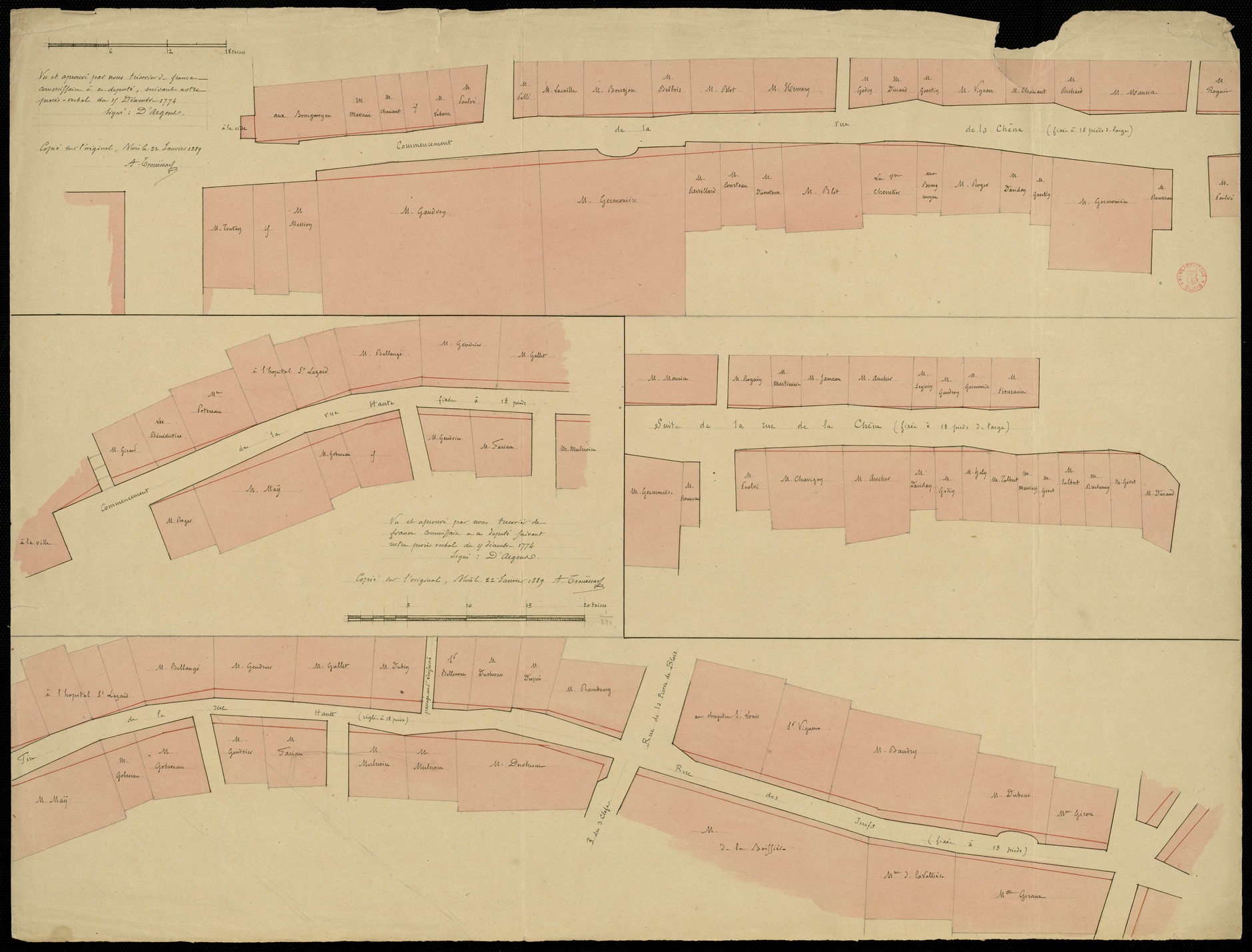 D'Argens, Blois, Plan des rues de la Chaîne, des Juifs et Haute, 1774, copie par Arthur Trouessart, 1889