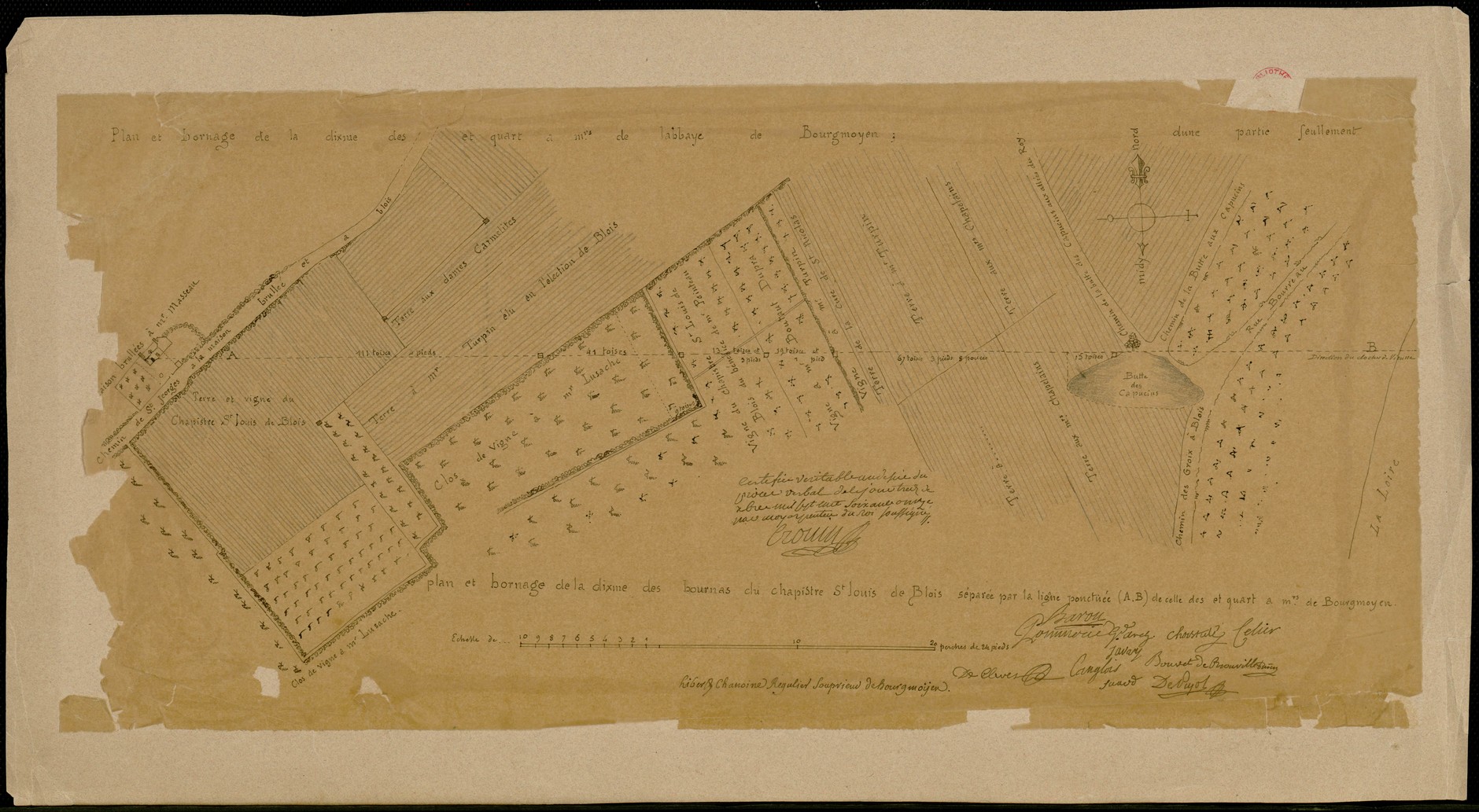 Crouin, Plan et bornage de la dîme et quart à messieurs de l'abbaye de Bourgmoyen, 1771, calque