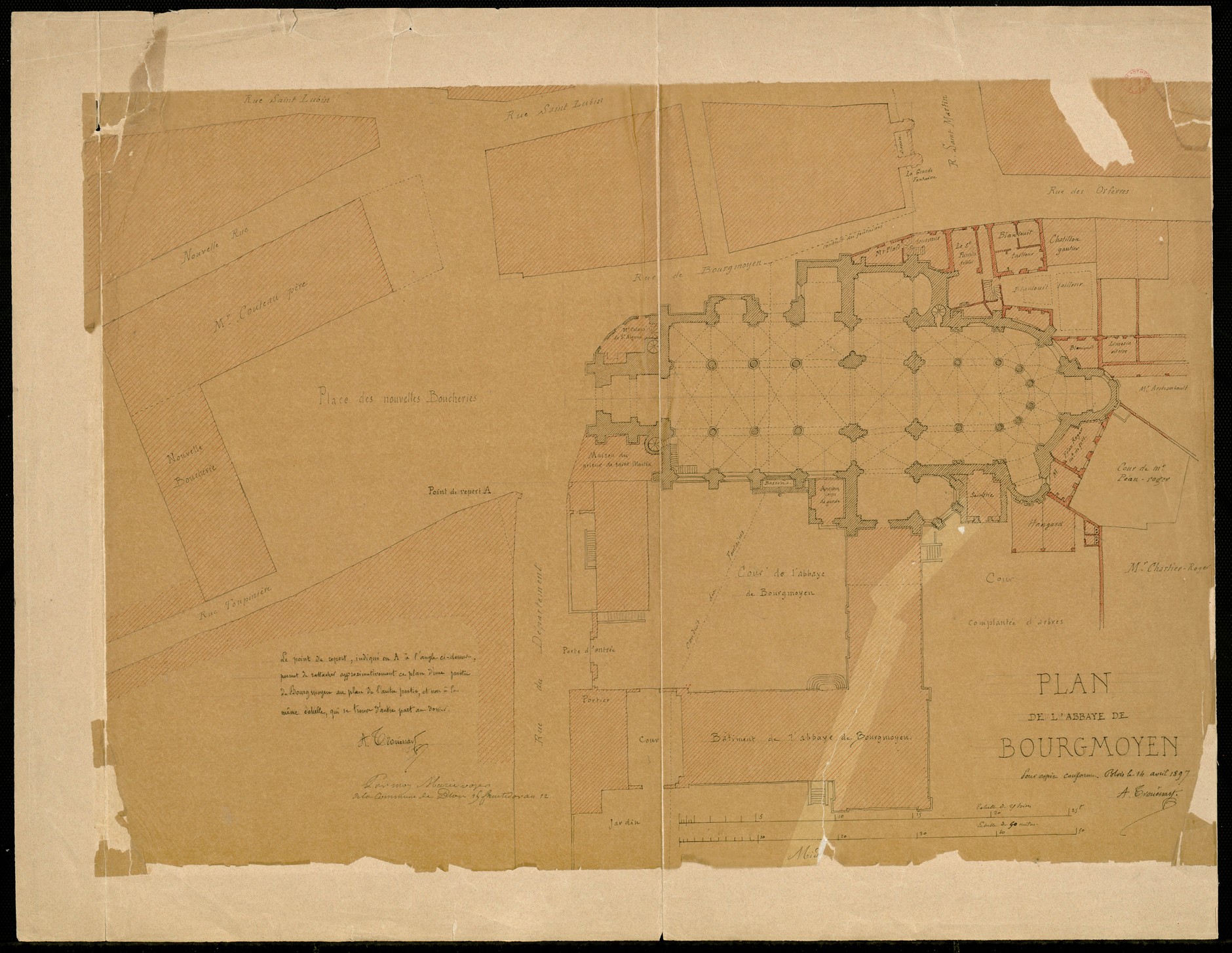 Honoré Marie, Plan de l'abbaye de Bourgmoyen de Blois, 1804, copie par Trouessart, 1897