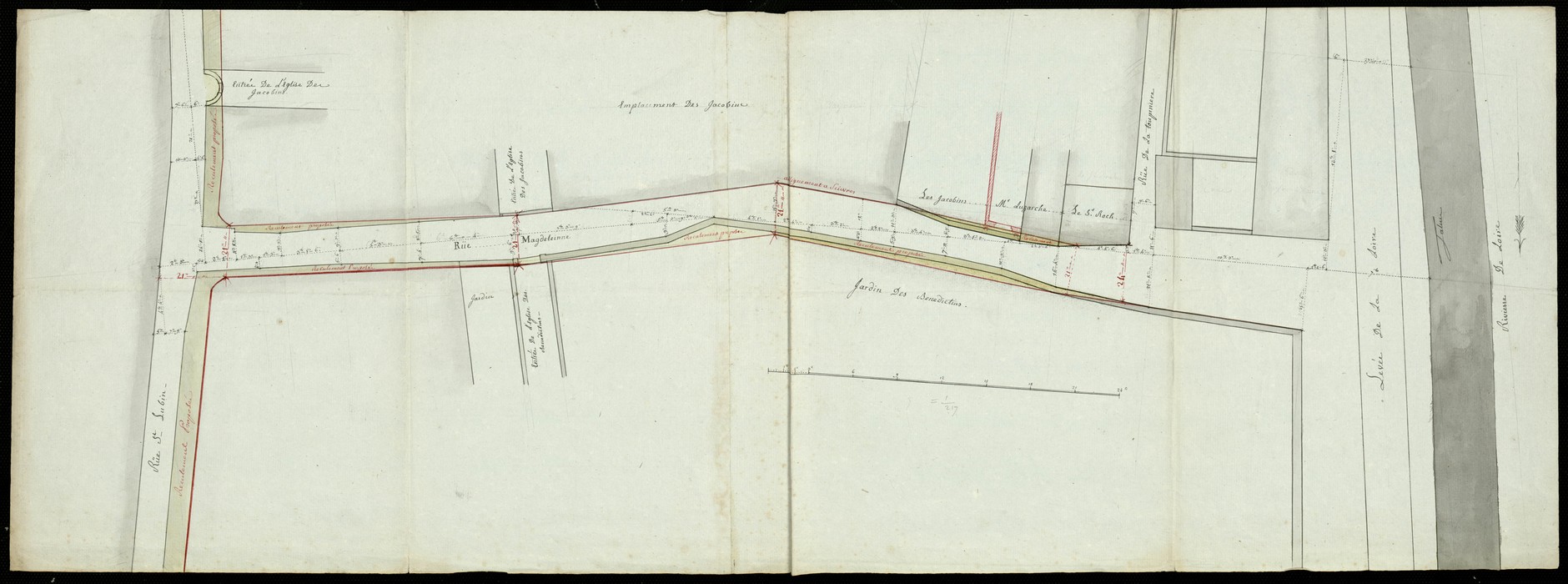 Plan de la rue Madeleine à Blois, original XVIIIe siècle