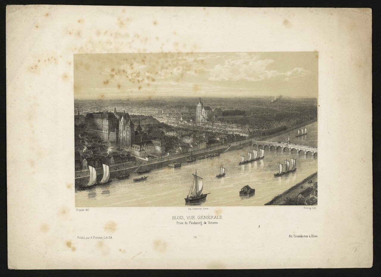 Dupuis, Vue aérienne de Blois, lithogaphie vers 1847