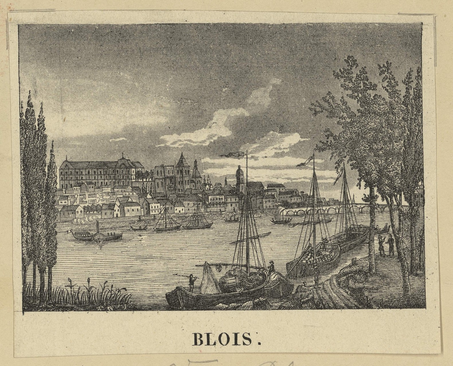 Anonyme, vue de Blois, gravure sur bois vers 1850