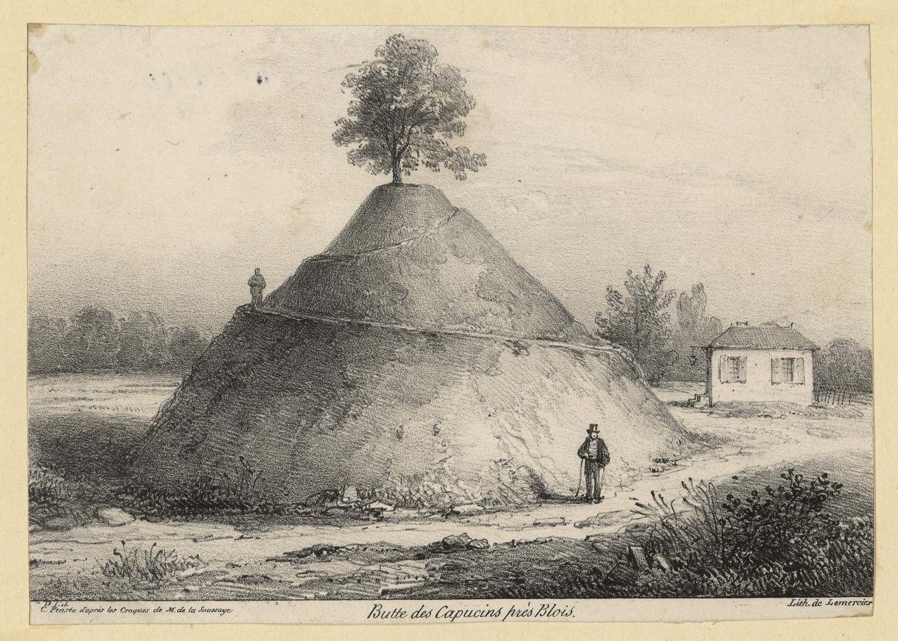 Charles Pensée, La butte des Capucins à Blois, lithographie 1836