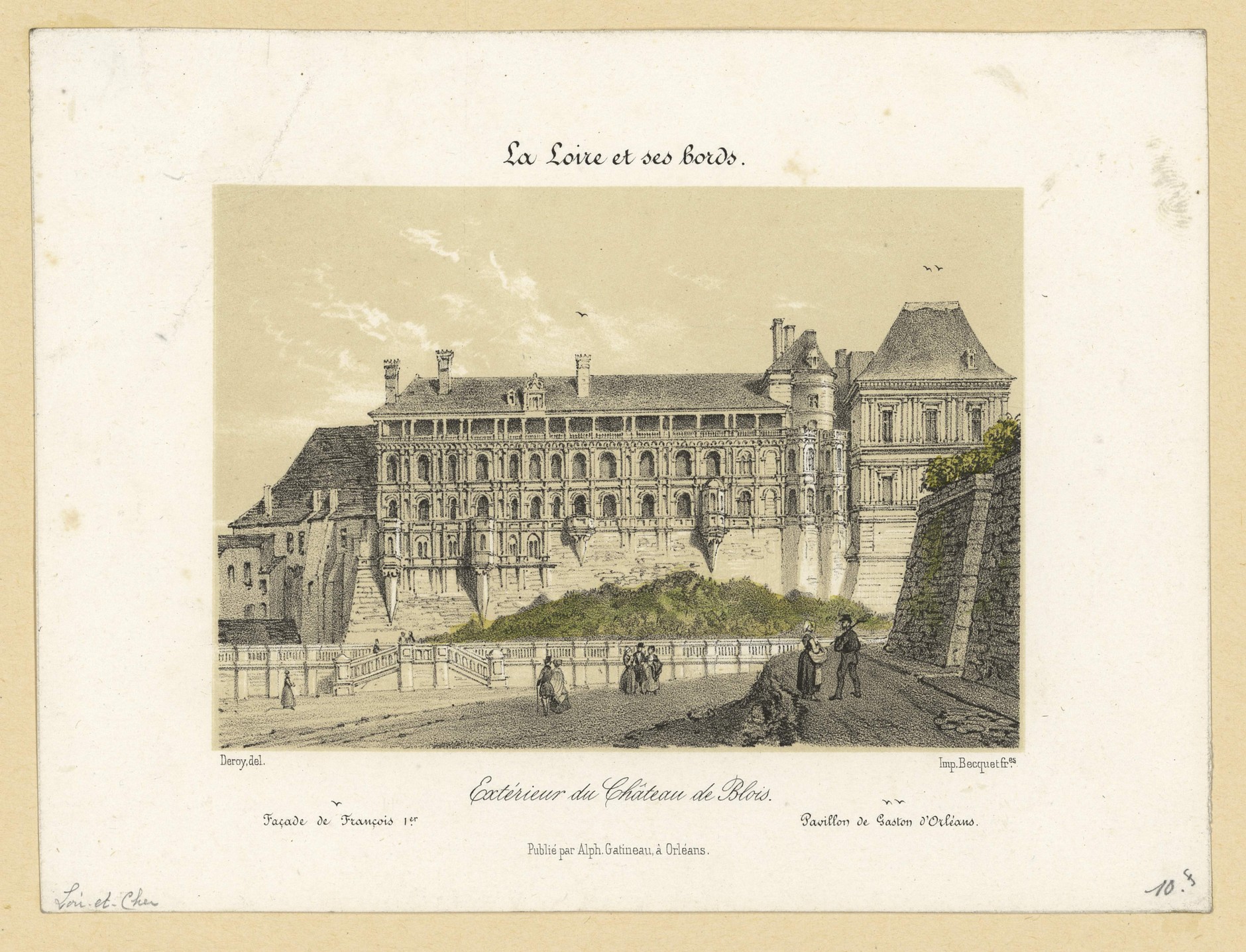 Deroy, Extérieur du château de Blois, lithographie, vers 1848