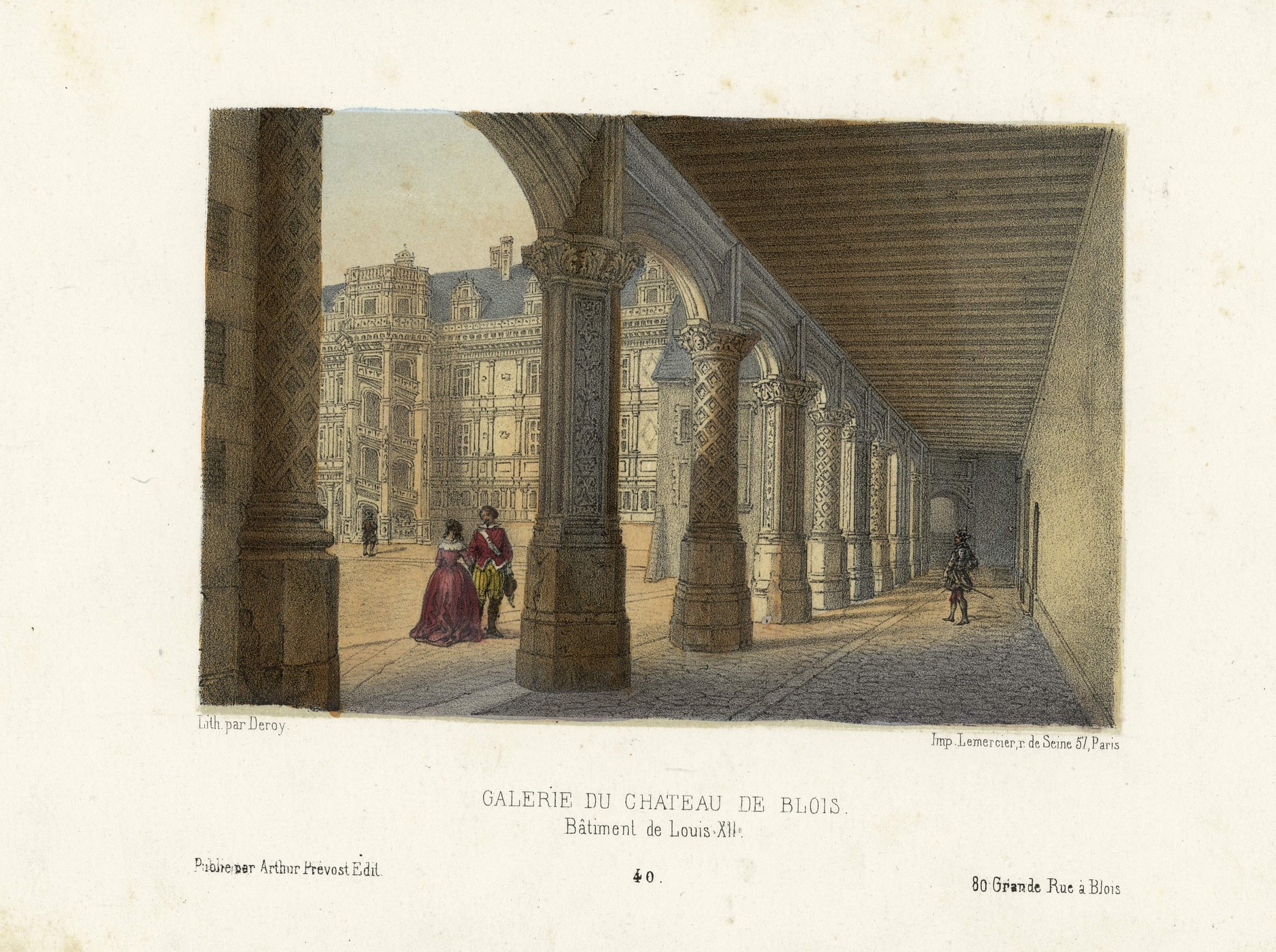Deroy, Galerie du château de Blois, lithographie vers 1850