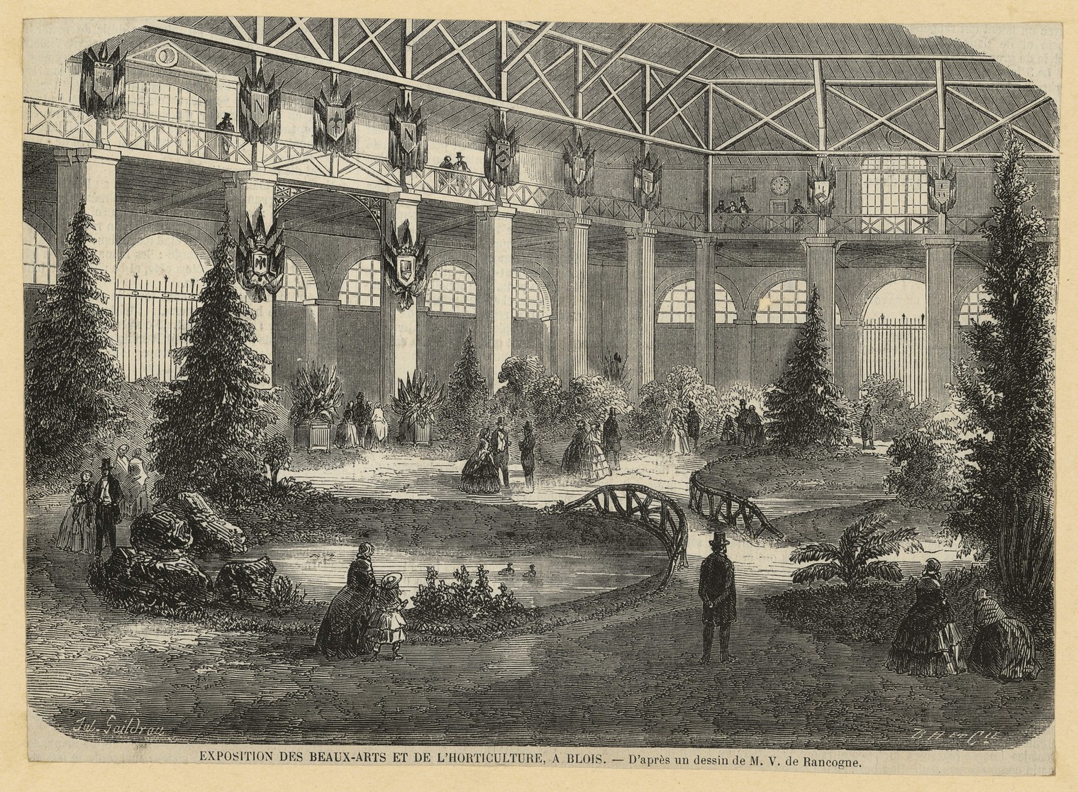 Exposition des Beaux arts et de l'horticulture de Blois, gravure sur bois d'après M. de Rancogne, 1858