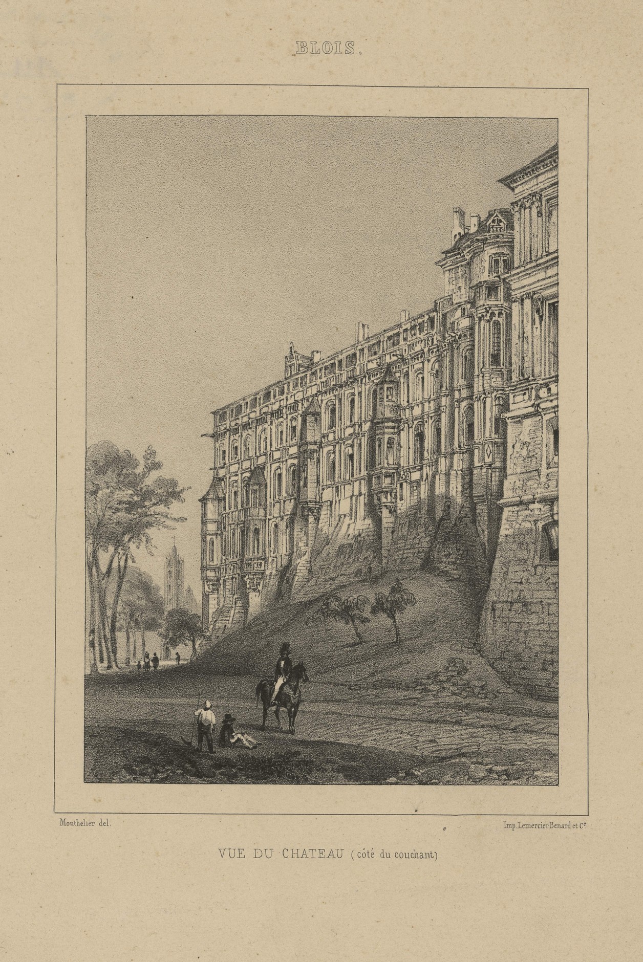 Monthelier, La façade des Loges du château de Blois, lithographie vers 1830