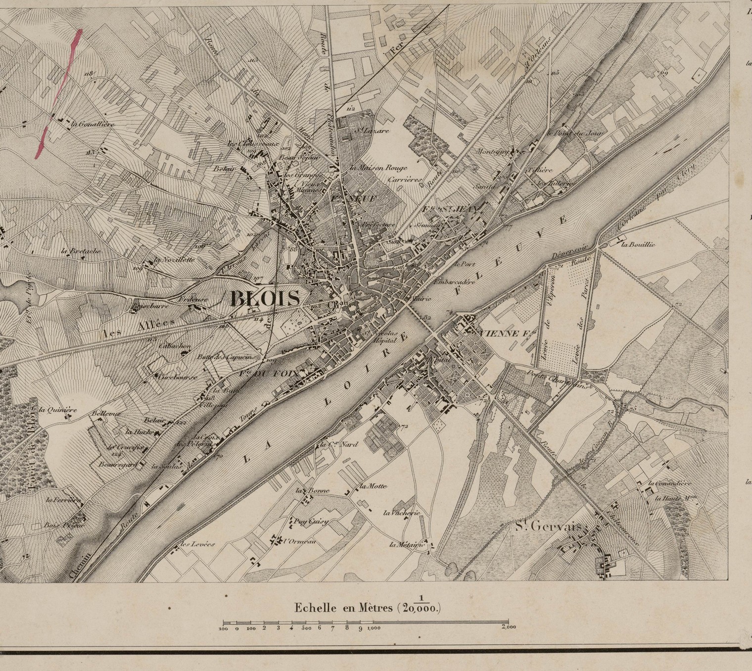 Plan de Blois, extrait de la carte d'Etat major du Loir-et-Cher, 1846