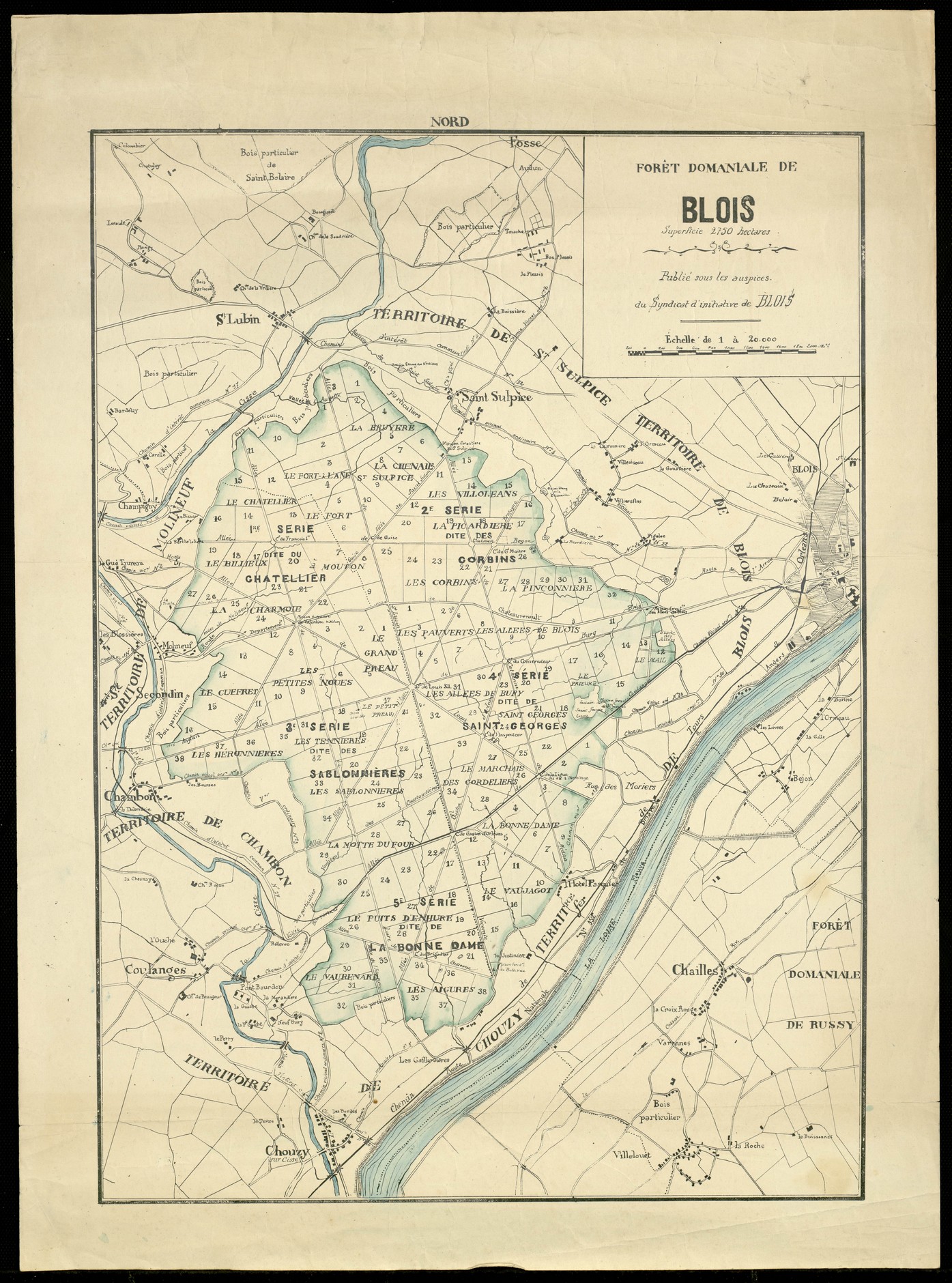 Carte de la forêt de Blois, Syndicat d'initiative de Blois, vers 1920