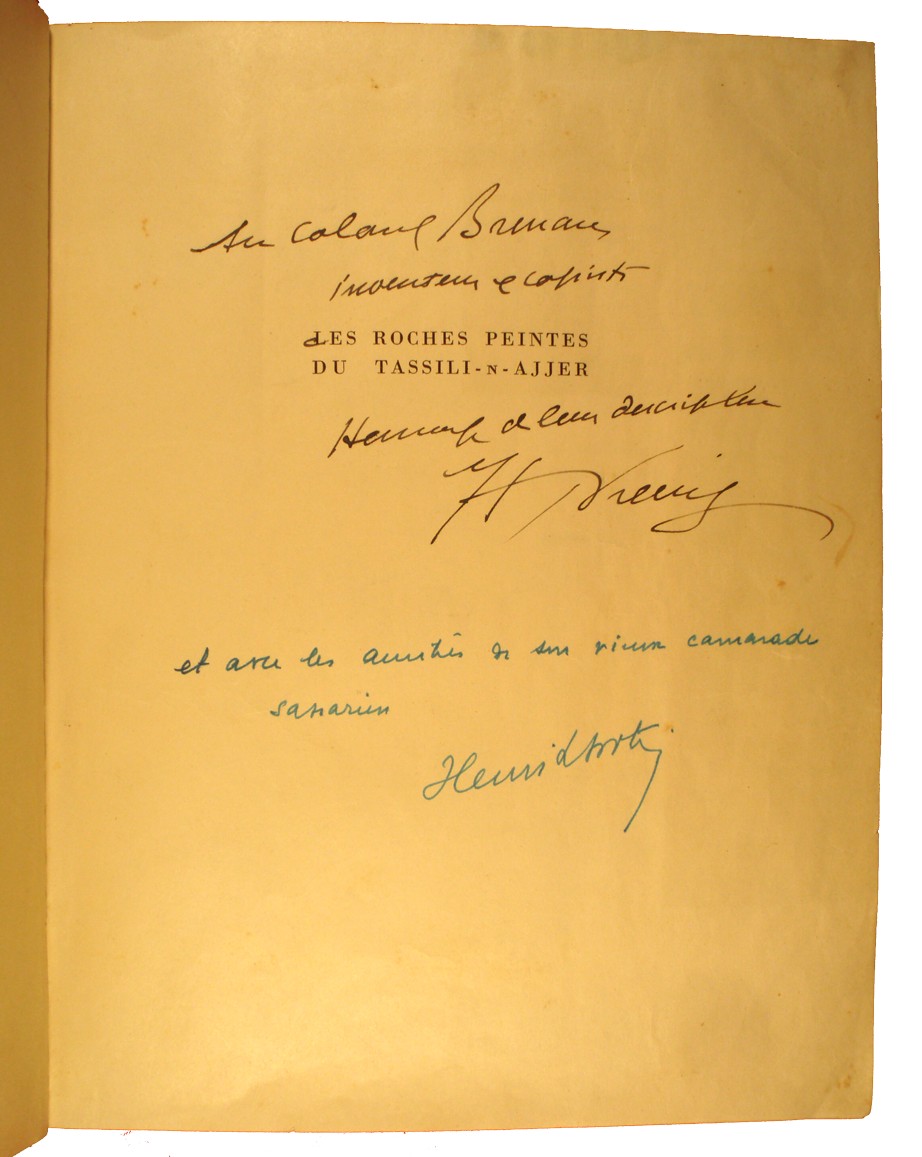 Abbé henri Breuil, Les roches peintes du Tassili-n-Ajjer, exemplaire dédicacé au colonel Brenans par l'auteur et par Henri Lhote