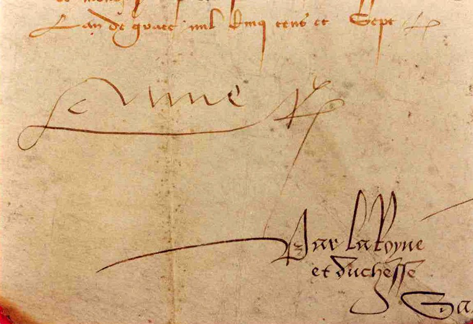 Signature autographe d'Anne de Bretagne sur un manuscrit provenant de la chambre des comptes de Blois