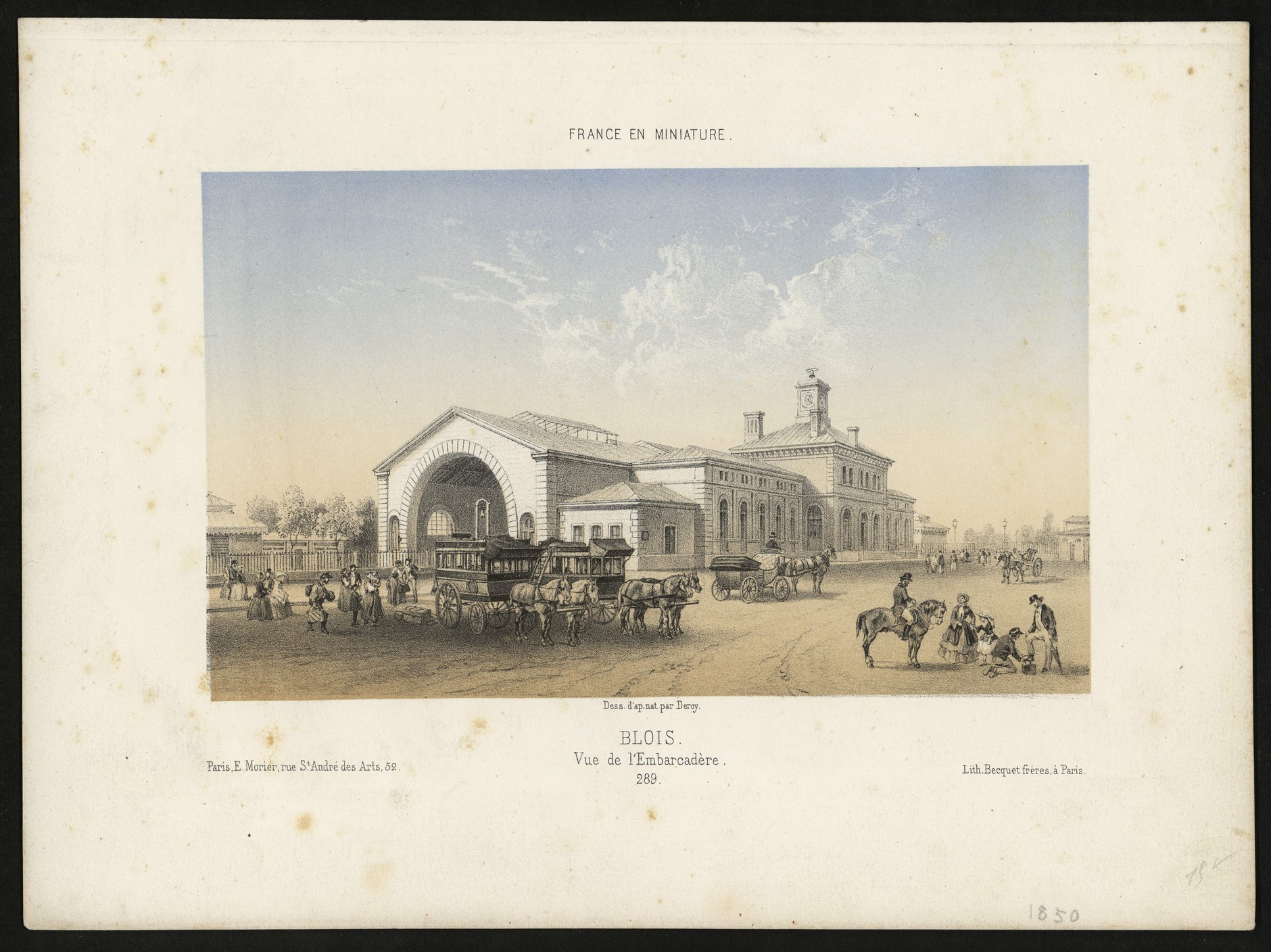 Deroy, Vue de l'embarcadère de Blois, lithographie vers 1855