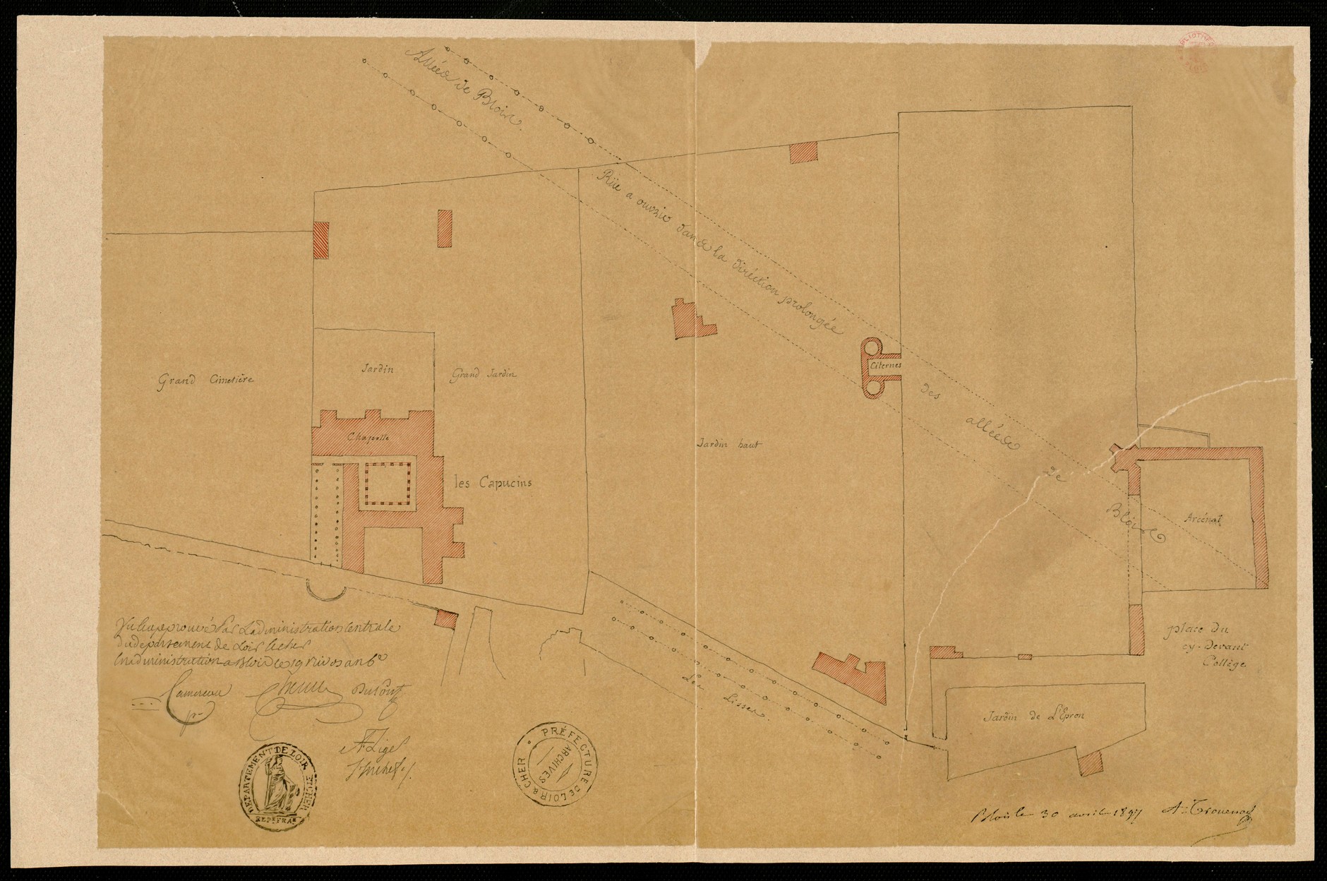 Blois, Plan du couvent des Capucins, 1798, copie par Trouessart